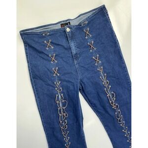 Delias Dolls Kill Beach Break Lace Up Leg Y2K Jeans High Waisted / Women's XXL